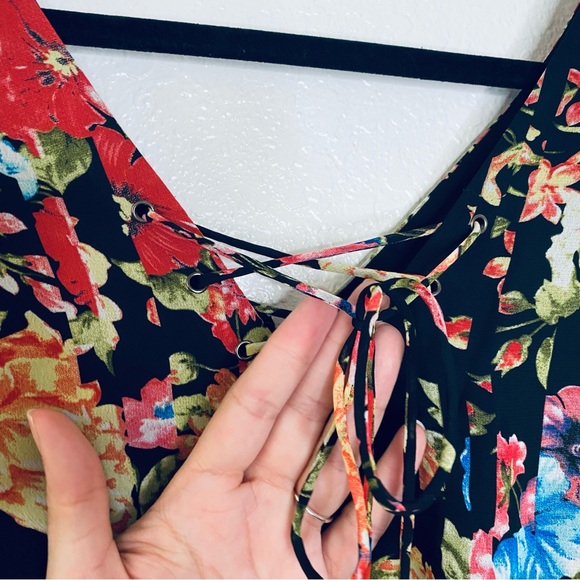 Betsey Johnson NEW Floral Tie Front Lace Peasant Sleeves Chiffon Mini Dress 2 - Picture 5 of 10